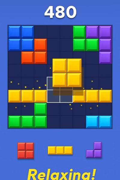 A screenshot of a game with yellow and blue blocks.